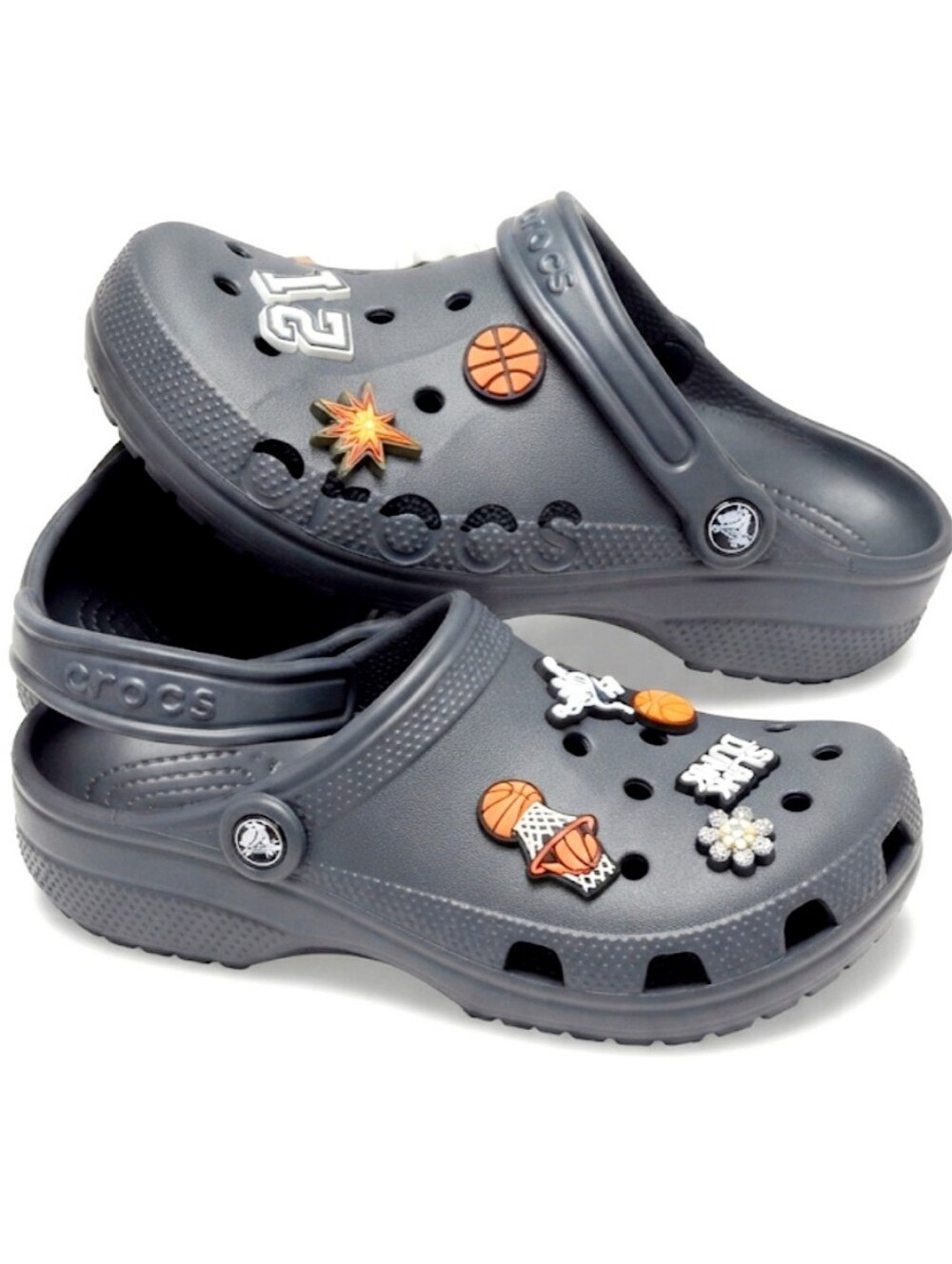 Crocs Dark Grey with Removable Basketball Charms